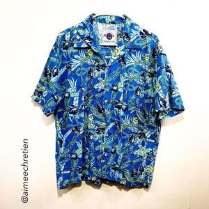 Hard Rock Cafe Official Branded Blue & Green Rock & Roll Aloha Shirt Size M